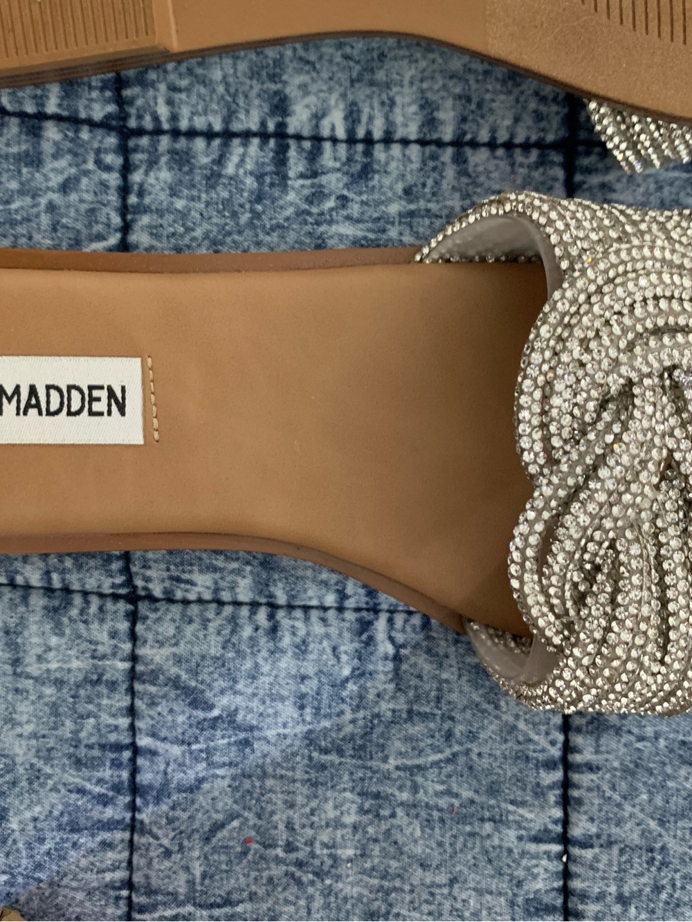 Steve Madden Crystal Embellished Silver Slide Sandals